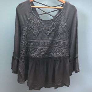 Crochet Front 3/4 Sleeve Blouse